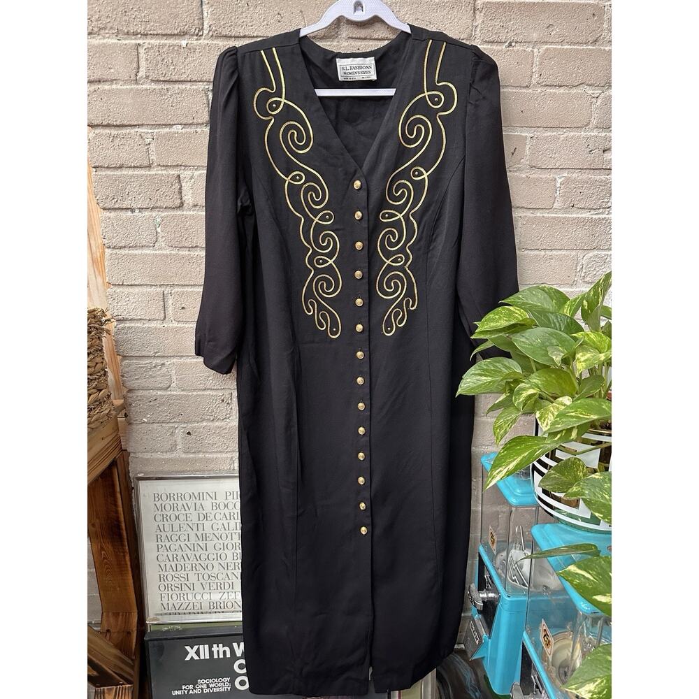 Vintage 80s 90s 3X Caftan Relaxed Button Down Midi Dress Plus Whimsy Luxury